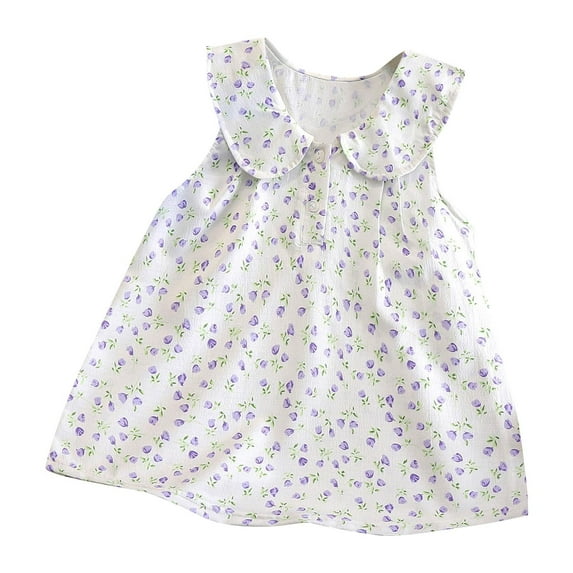 QTOCIO Toddler Girls Dresses, Baby Girl Summer Clothes, Fashionable Children's Sleeveless Round Neck Dress Summer Casual Doll Neck Dress, Purple, 7 Years
