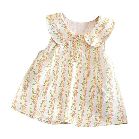 QTOCIO Toddler Girls Dresses, Baby Girl Summer Clothes, Fashionable Children's Sleeveless Round Neck Dress Summer Casual Doll Neck Dress, Yellow, 3 Years