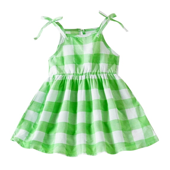 QTOCIO Toddler Girls Dresses, Baby Girl Summer Clothes, Girls Casual Plaid Camisole Dress Cute A-line Skirt Are Suit for 3-24 Months, Green, 12 Months
