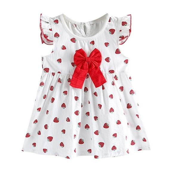 QTOCIO Toddler Girls Dresses, Baby Girl Summer Clothes, Girls' Princess Dress Cotton Children's Floral Flying Sleeve Dress Baby Summer Outfit, Red B, 2 Years
