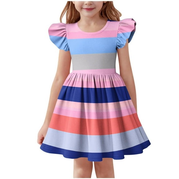 QTOCIO Toddler Girls Dresses, Baby Girl Summer Clothes, Girls Sleeveless Stretchy Dress A Line Twirly Skater Recital Short Sleeve Dress, Blue, 13 Years
