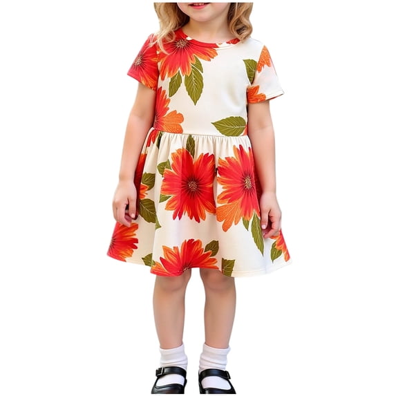 Summer Clearance Holiday Deals 2025! QTOCIO Toddler Girls Dresses, Baby Girl Summer Clothes, Girls Sleeveless Stretchy Dress A Line Twirly Skater Recital Sleeveless Dress, Orange, 4 Years