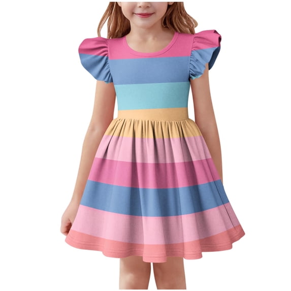 QTOCIO Toddler Girls Dresses, Baby Girl Summer Clothes, Girls Sleeveless Stretchy Dress A Line Twirly Skater Recital Short Sleeve Dress, Pink, 3 Years