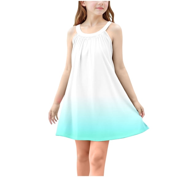 QTOCIO Toddler Girls Dresses, Baby Girl Summer Clothes, Kids Girls Cute Gradient Sleeveless Camisole Dress A Line Suspenders Wrinkle Dress, Green, 13 Years