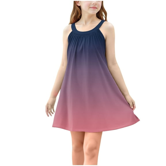 QTOCIO Toddler Girls Dresses, Baby Girl Summer Clothes, Kids Girls Cute Gradient Sleeveless Camisole Dress A Line Suspenders Wrinkle Dress, Purple, 4 Years