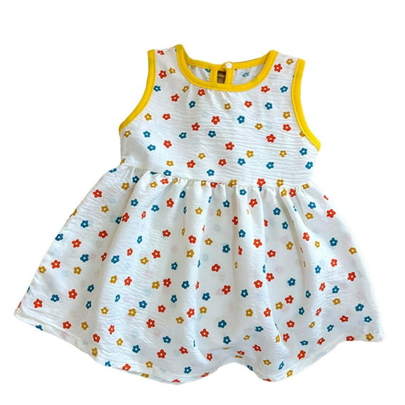QTOCIO Toddler Girls Dresses, Baby Girl Summer Clothes, Summer Toddler Baby Girls Sleeveless Dress Graphic Print Children's Dress, Yellow, 2 Years