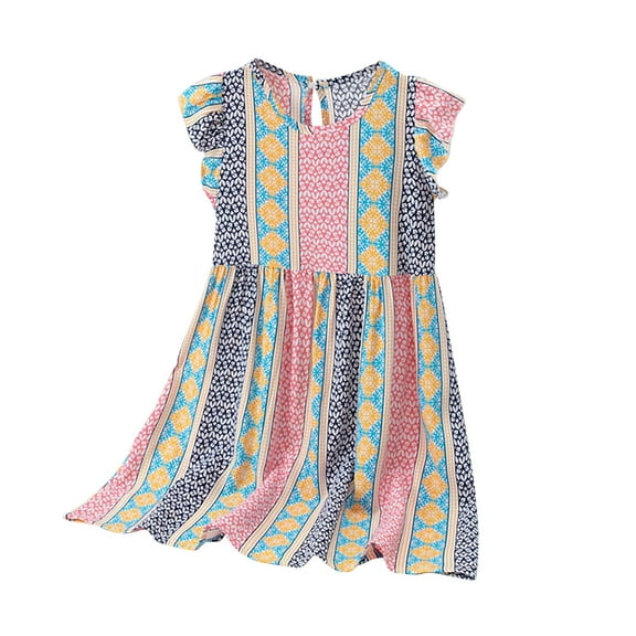 QTOCIO Toddler Girls Dresses, Baby Girl Summer Clothes, Summer Toddler Baby Girls Sleeveless Dress Graphic Print Flying Sleeve Dress, Multicolor B, 4 Years