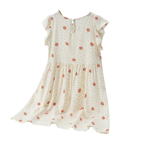 QTOCIO Toddler Girls Dresses, Baby Girl Summer Clothes, Summer Toddler Baby Girls Sleeveless Dress Graphic Print Flying Sleeve Dress, Beige, 4 Years