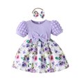 thumbnail image 1 of QTOCIO Toddler Girls Dresses, Baby Girl Summer Clothes, Sweet Baby Girl Bow Decorated Floral Dress + Headband, Purple B, 18 Months, 1 of 8