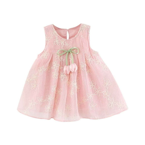 QTOCIO Toddler Girls Dresses, Baby Girl Summer Clothes, Toddler Kids Baby Girls Fashion Cute Sleeveless Sweet Flower Ruffle Dress, Pink, 3 Years