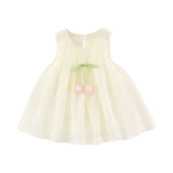 Summer Clearance Holiday Deals 2025! QTOCIO Toddler Girls Dresses, Baby Girl Summer Clothes, Toddler Kids Baby Girls Fashion Cute Sleeveless Sweet Flower Ruffle Dress, Beige, 6 Months