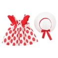 thumbnail image 1 of QTOCIO Toddler Girls Dresses, Baby Girl Summer Clothes, Toddler Kids Baby Girls Fashion Cute Sleeveless Sweet Print Ruffle Dress Hat Set, Red, 12 Months, 1 of 5