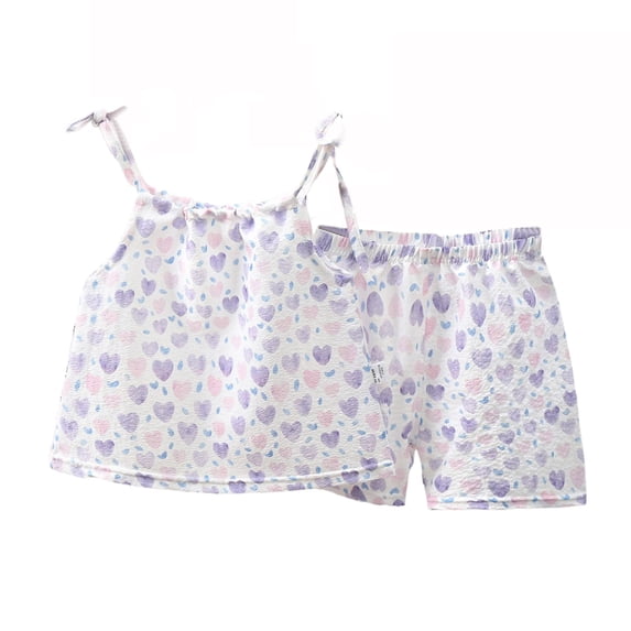 QTOCIO Toddler Girls Outfits, Kids Girl Clothes, Kids Summer Cute Leopard Print Splicing Short-Sleeved Round Neck Shorts Suit, Purple B, 2-3 Years