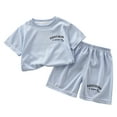thumbnail image 1 of QTOCIO Toddler Girls Outfits, Kids Girl Clothes, Children's Summer Shorts T-Shirt Set Children's Short Sleeved Round Neck Top/Shirt Set, Light Blue, 6 Years, 1 of 3