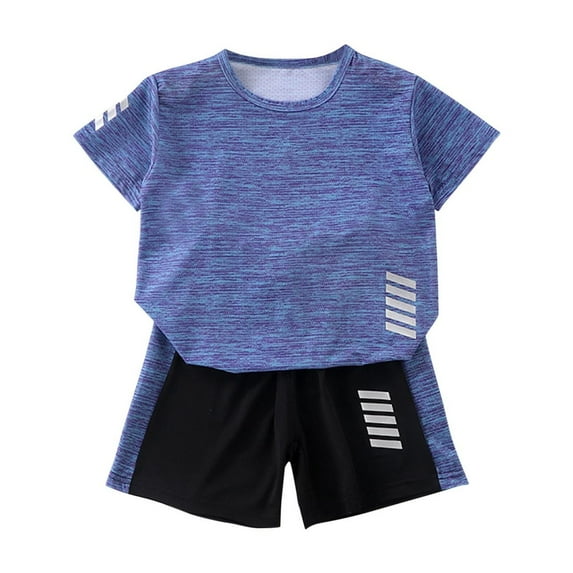 QTOCIO Toddler Girls Outfits, Kids Girl Clothes, Fashion Boy' Casual Short Sleeve Round Neck Collar Botton Short Pants Sports Suit,Blue,9 Years