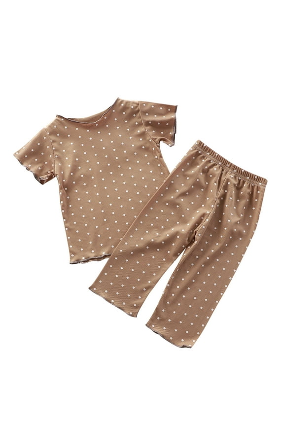 Toddler Girls Outfits, Kids Girl Clothes, Fashion Boy and Girls' Casual Short Sleeve Round Neck Short Pants Sets, Coffee, 2 Years