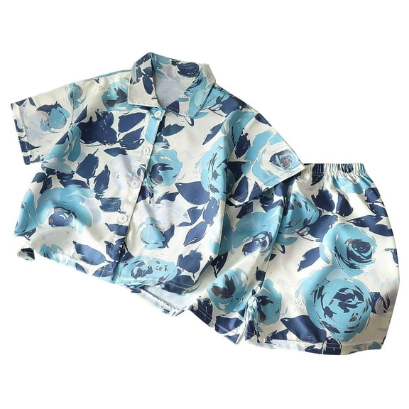 QTOCIO Toddler Girls Outfits, Kids Girl Clothes, Kids Girls Boys Casual Summer Children's 2-Pack Print Button Up Cardigan Shirt Set, Blue, 2 Years