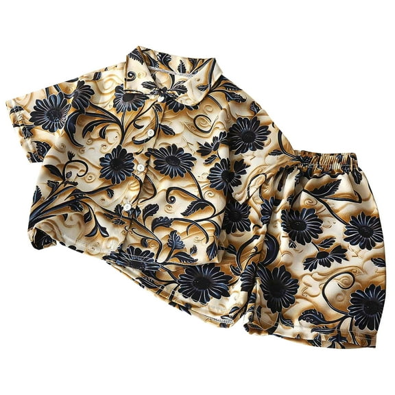 QTOCIO Toddler Girls Outfits, Kids Girl Clothes, Kids Girls Boys Casual Summer Children's 2-Pack Print Button Up Cardigan Shirt Set, Beige, 5 Years