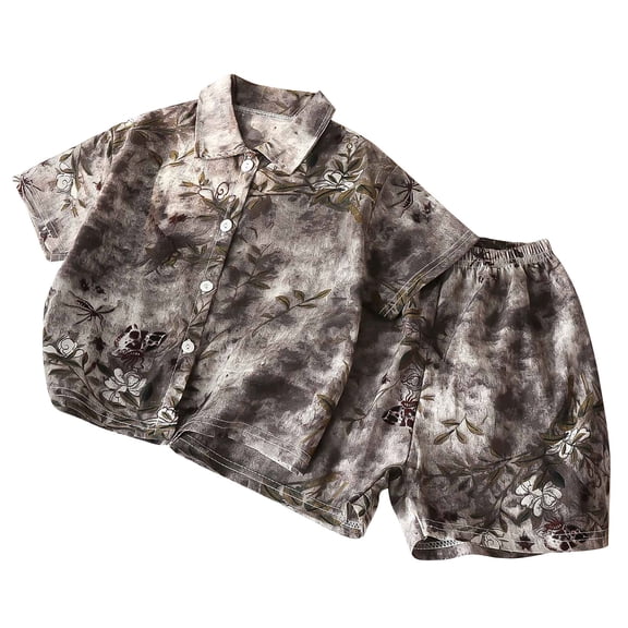 QTOCIO Toddler Girls Outfits, Baby Girl Clothes, Kids Girls Boys Casual Summer Children's 2-Pack Print Button Up Cardigan Shirt Set, Brown, 3 Years