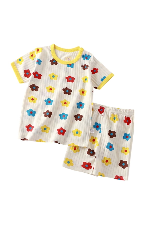 Toddler Girls Outfits, Kids Girl Clothes, Summer Children's Short Sleeve Set Cotton Two-Piece Children T-Shirt, Yellow, 5-6 Years
