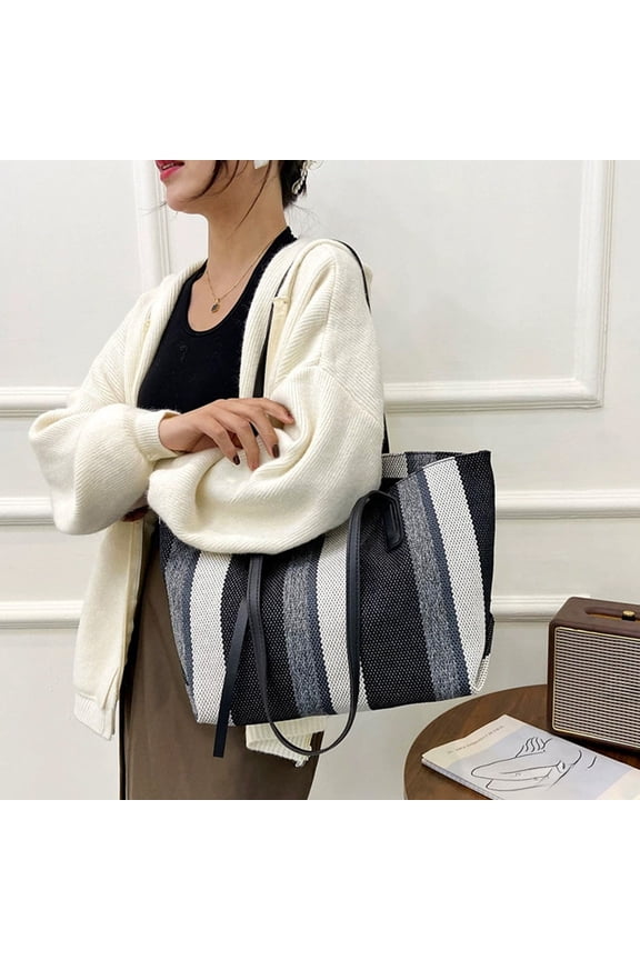 Tote Bags for Women QTOCIO Ladies Shoulder Bag Handbag Tote Vertical Stripe Casual Fashion Tote Outdoor Bag Canvas Bag