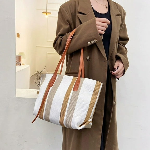 Tote Bags for Women QTOCIO Ladies Shoulder Bag Handbag Tote Vertical Stripe Casual Fashion Tote Outdoor Bag Canvas Bag