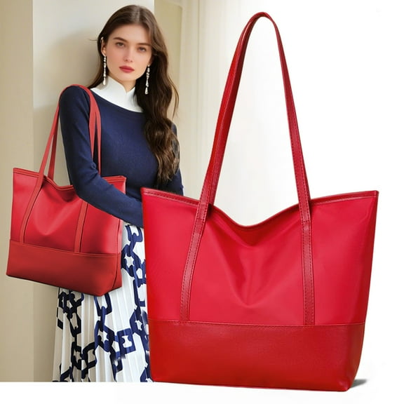 Tote Bags for Women QTOCIO Ladies Tote Large Capacity Shoulder Bag Oxfords Cloth Splicing Soft Leather Tote Large Bag