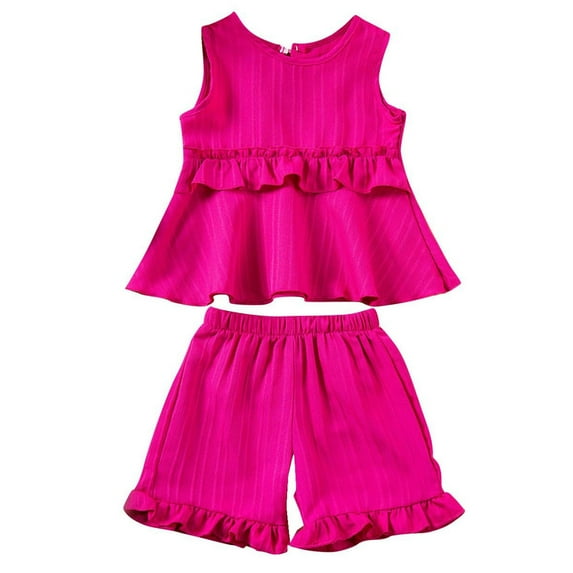 HomeGardon Clothes for Girls,Shorts Set for Girl,Fashion Girls'Solid Color Sleeveless Round Neck Top with Elastic Waist Shorts Set,80-120