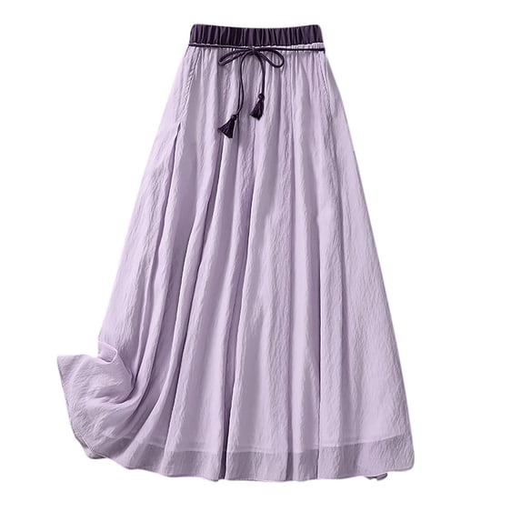 Summer Clearance!HomeGardon Dresses For Women,Maxi Skirts For Women,Summer Solid Embroidery Elastic Waist Linen Ankle Skirt,M-XXL
