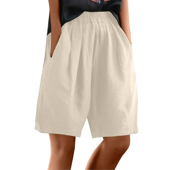 HomeGardon Womens Linen Shorts Womens Cotton and Linen Solid Color Semi Elastic High Waisted Loose Women's Casual Pants,M-XXXXL
