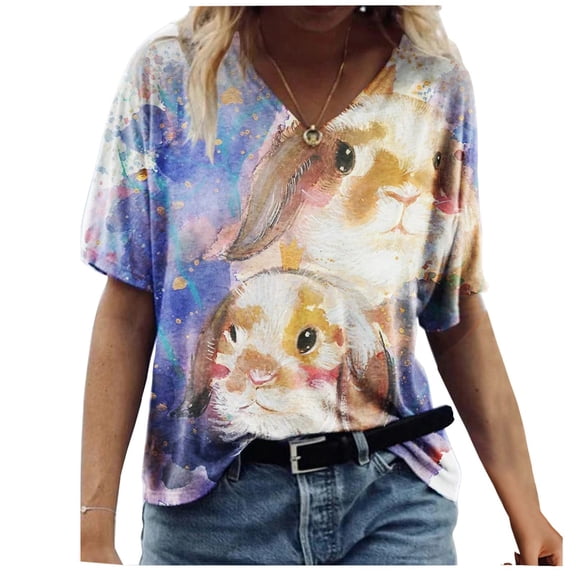 HomeGardon Womens Short Sleeve Shirts,Womens Tshirts,Women's Fashion Casual Plus Size Scenic Flowers Printing V-Neck T-Shirt Tops,S-XXXL