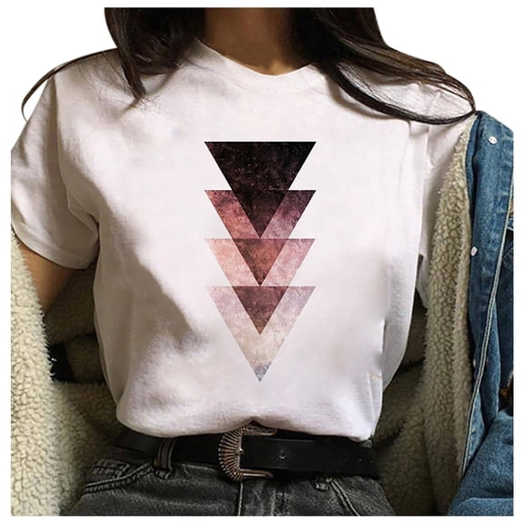 HomeGardon Womens Short Sleeve Shirts,Womens Tshirts,Women's Fashion Geometric Graphic Print Harajuku Female Round Neck Loose T-shirt,S-XXXL