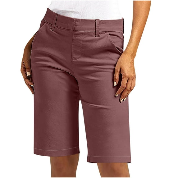 Homenesgenics Shorts for Women $5 Women Solid Color Plus Size Elastic Slim Waist Jumpsuit Regular Hiking Shorts with Pockets Casual Shorts Pants Brown L
