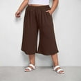 thumbnail image 1 of Homenesgenics Shorts for Women Women Plus Size Linen Casual Solid Color 3/4 Shorts Shorts Drawstring with Pockets Shorts Brown L, 1 of 7
