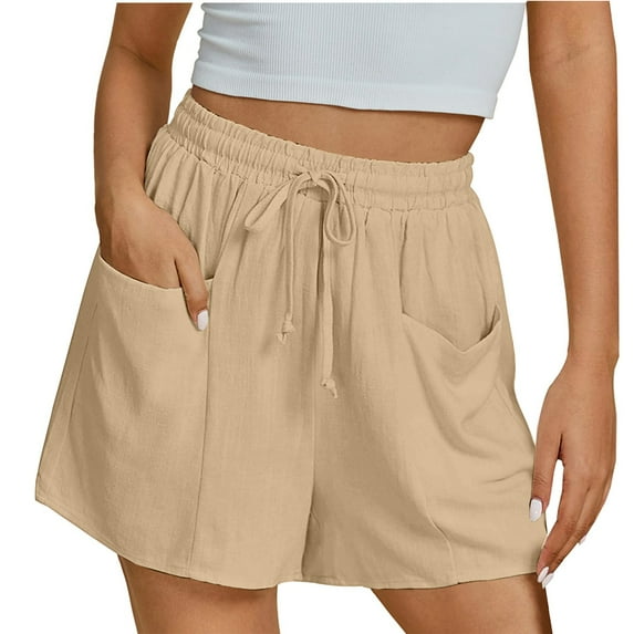 Homenesgenics Shorts for Women Plus Size Women's Linen Shorts Solid Color Comfortable Elastic Wide Leg Casual Shorts Brown L
