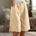 thumbnail image 1 of Homenesgenics Shorts for Women Plus Size Women's Solid Color Linenable Elastic Waist Pocket Sports Shorts Beige XL, 1 of 6