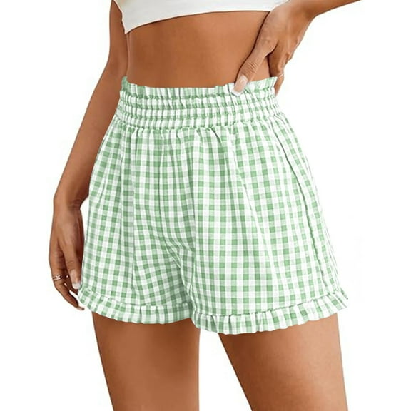 Homenesgenics Shorts for Women Plus Size Women Linen Spring and Cute Comfortable Elastic Waist Casual Short Pants Green L