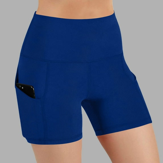 Homenesgenics Shorts for Women Plus Size Women Pocket High-waist Hip Stretch underpants Running Fitness Yoga Shorts Blue M