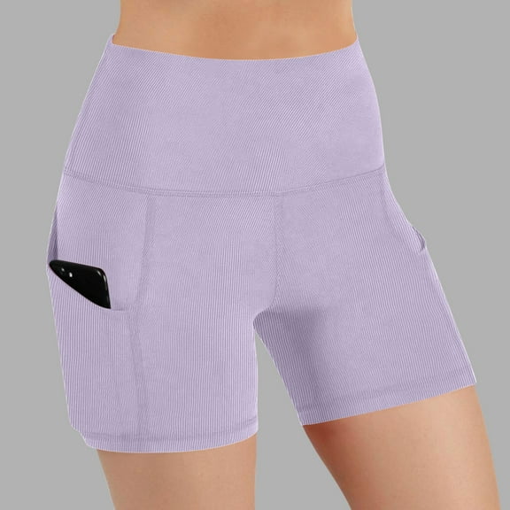 Homenesgenics Shorts for Women Plus Size Women Pocket High-waist Hip Stretch underpants Running Fitness Yoga Shorts Purple M
