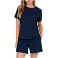 thumbnail image 1 of Homenesgenics Shorts for Women Plus Size Women's Casual Solid Color Short Sleeved Shorts Two-piece Set Blue XXXL, 1 of 4