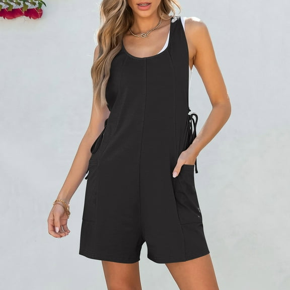 Homenesgenics Shorts for Women Plus Size Women's Sleeveless Romper Tank Jumpsuits with Side Pockets Black XXL