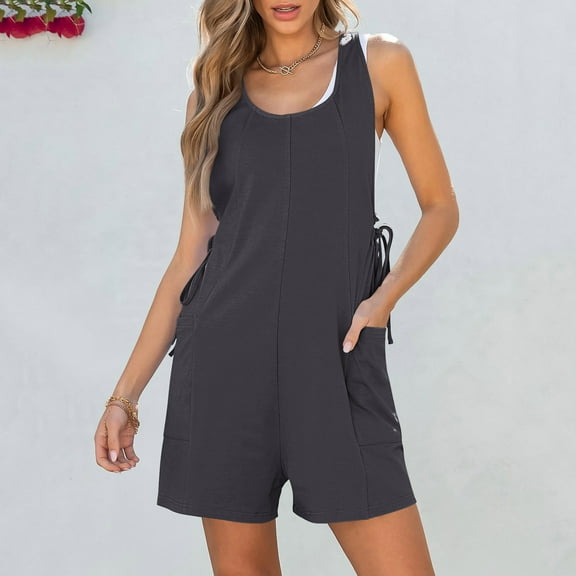 Homenesgenics Shorts for Women Plus Size Women's Sleeveless Romper Tank Jumpsuits with Side Pockets Gray S