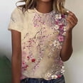 thumbnail image 1 of Summer Homenesgenics Womens Tops under $5 Women Fashionable Retro Printed Casual Printed Round Neck Short Sleeved Top Multicolor XXXL, 1 of 9