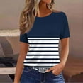 thumbnail image 1 of Summer Homenesgenics Womens Tops under $5 Women's Casual and Fashionable Printed T-Shirt with Round Neck and Short Sleeved Top Blue S, 1 of 4