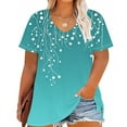 thumbnail image 1 of Summer Homenesgenics Womens Tops under $5 Women's Plus Size V-Neck Printing Short Sleeve Solid Color Summer Base T-Shirt Blue XXXXL, 1 of 5