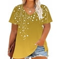 thumbnail image 1 of Summer Homenesgenics Womens Tops under $5 Women's Plus Size V-Neck Printing Short Sleeve Solid Color Summer Base T-Shirt Yellow XL, 1 of 5