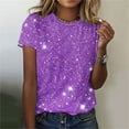 thumbnail image 1 of Summer Homenesgenics Womens Tops under $5 Women's Spring Top Bright Print Casual Short Sleeve Top Short Sleeve Crew-Neck Top/shirt Purple L, 1 of 4