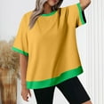 thumbnail image 1 of Summer Homenesgenics Womens Tops under $5 Women's New Loose Casual Splicing Threaded Round Neck Short Sleeved T-Shirt Yellow XL, 1 of 6