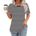thumbnail image 1 of Summer Homenesgenics Womens Tops under $5 Women's New Short Sleeve Round Neck Pullover Chest Pleated Striped Print Top White XL, 1 of 5