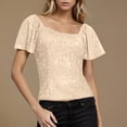thumbnail image 1 of Summer Homenesgenics Womens Tops under $5 Women's New Short Sleeve Solid Color Sequin Casual Fashion Top Beige L, 1 of 6
